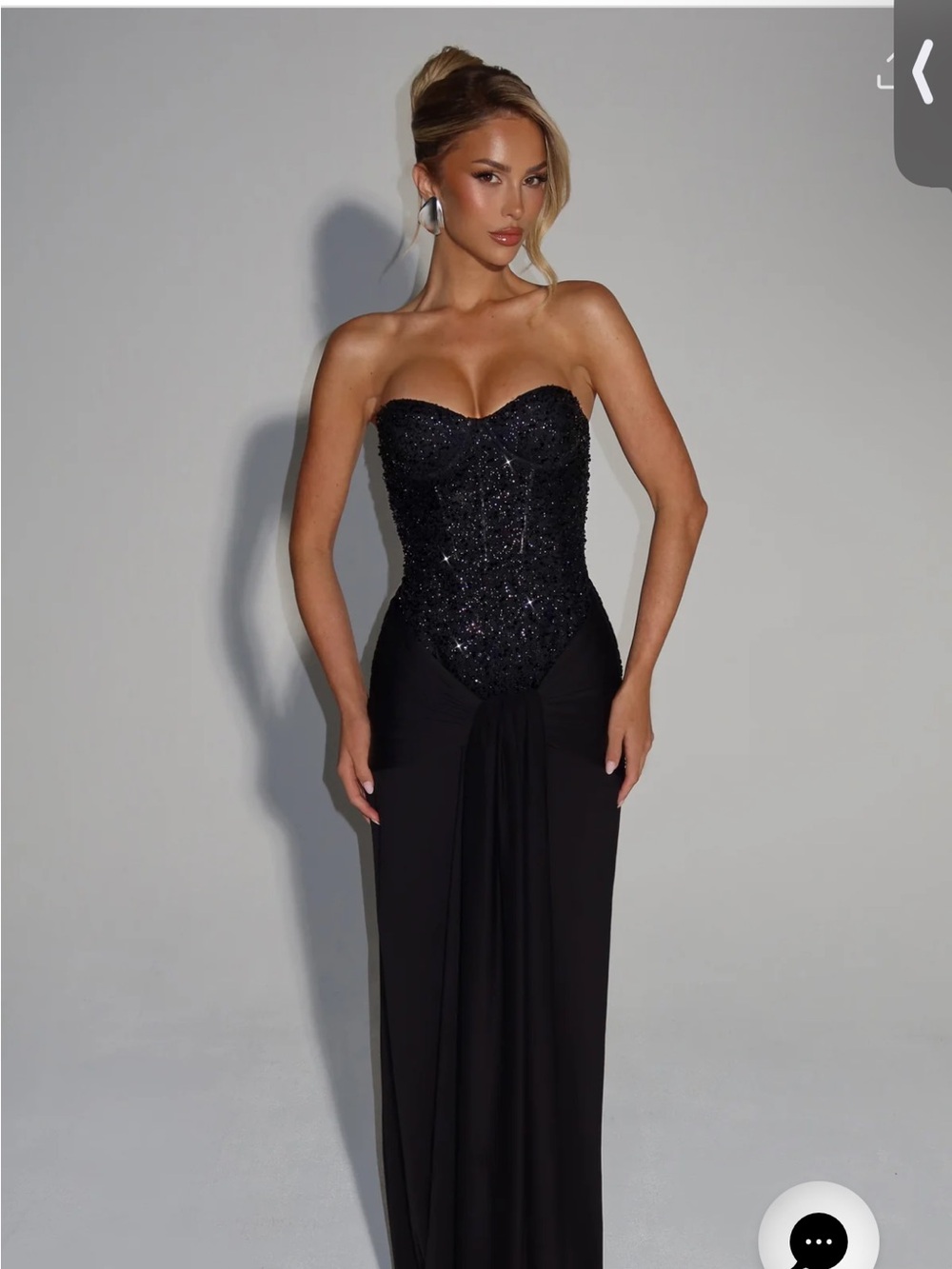 Strapless Black Sequin Bustier Evening Dress